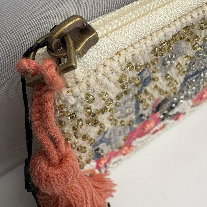 America & Beyond Paris Eiffel Tower Beaded Coin Purse Zip Pouch NWT Tassel