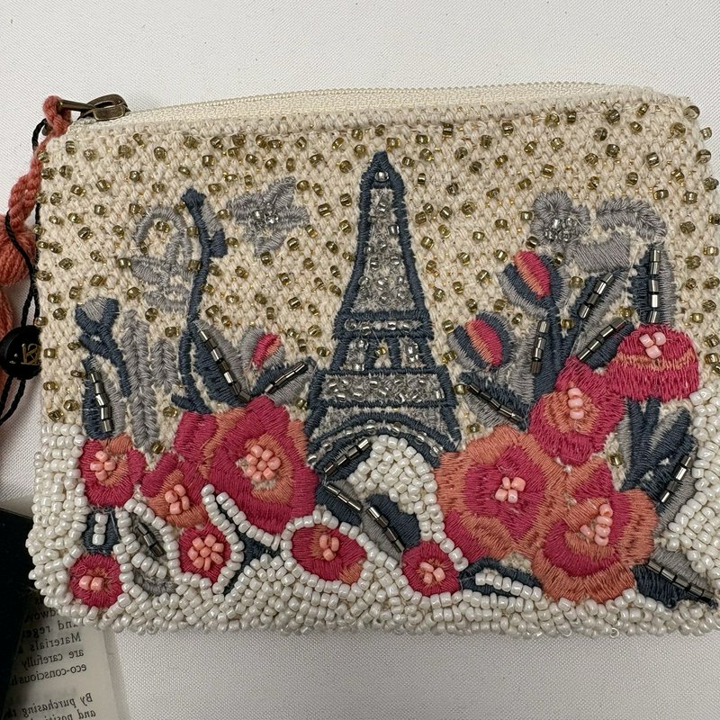 America & Beyond Paris Eiffel Tower Beaded Coin Purse Zip Pouch NWT Tassel