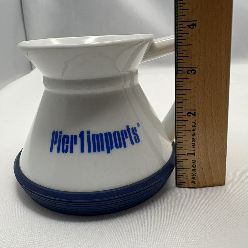Pier 1 Imports White Ceramic Coffee Mug Blue Logo Large Cup Advertising Promo