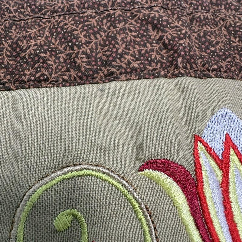 Handmade Quilted Table Runner Embroidered Floral Tulip Brown Tan 10.5" x 19”