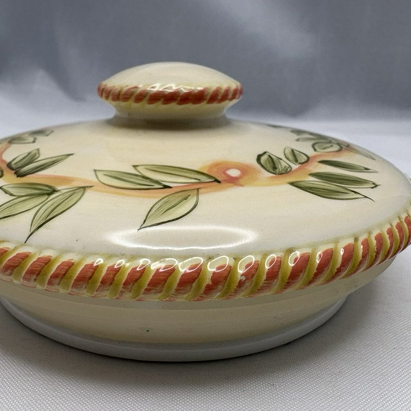 American Atelier Herbal Earthenware 5480 Pedestal Lidded Canister Jar 8” Ceramic