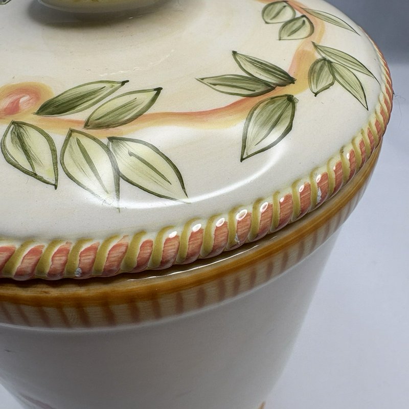 American Atelier Herbal Earthenware 5480 Pedestal Lidded Canister Jar 8” Ceramic