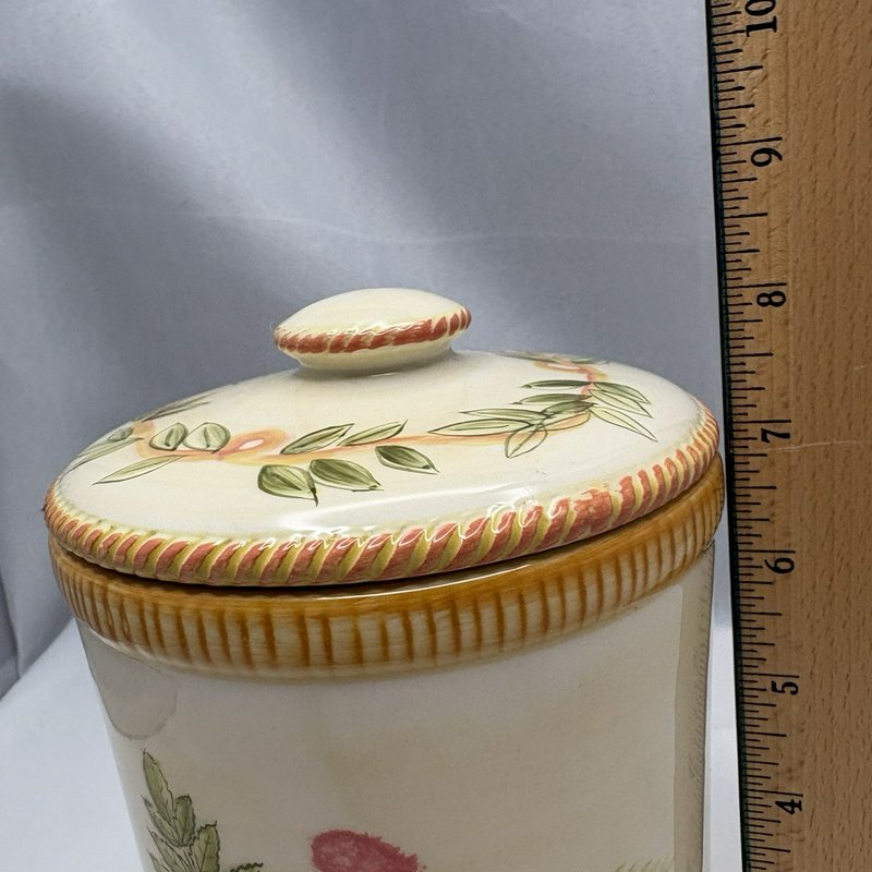 American Atelier Herbal Earthenware 5480 Pedestal Lidded Canister Jar 8” Ceramic