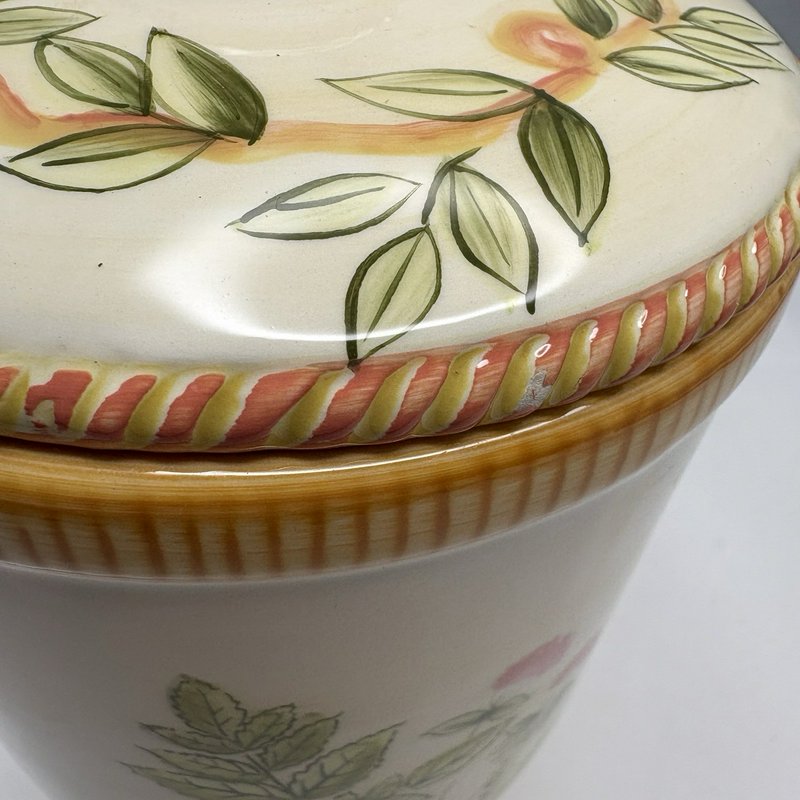 American Atelier Herbal Earthenware 5480 Pedestal Lidded Canister Jar 8” Ceramic