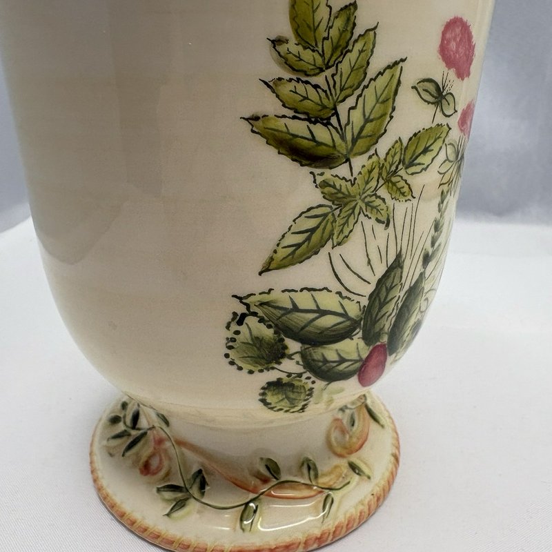 American Atelier Herbal Earthenware 5480 Pedestal Lidded Canister Jar 8” Ceramic