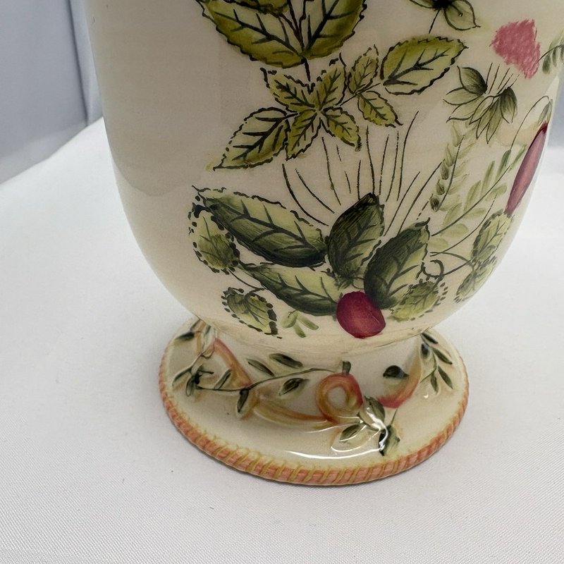 American Atelier Herbal Earthenware 5480 Pedestal Lidded Canister Jar 8” Ceramic