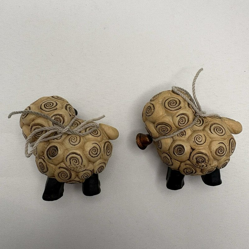 Suzi Skoglund Sheep Figurines Pair Resin Farmhouse Country Lamb Decor Bell