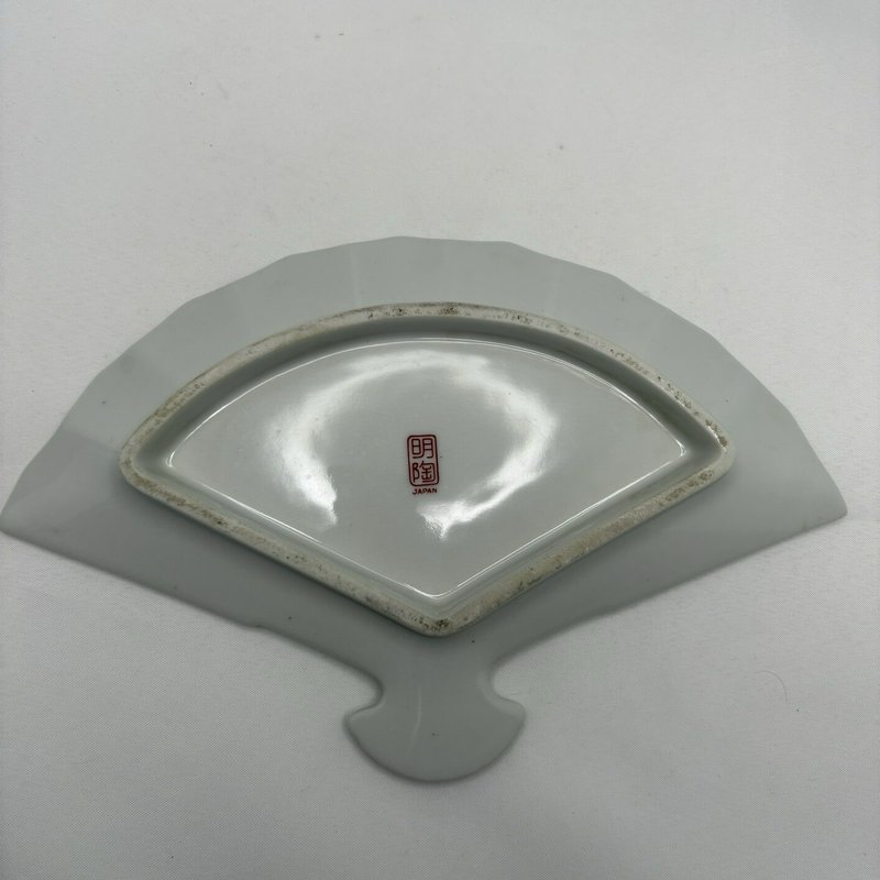 Vintage Meito Japan Fan Shaped Porcelain Dish Pheasants Floral Gold Trim