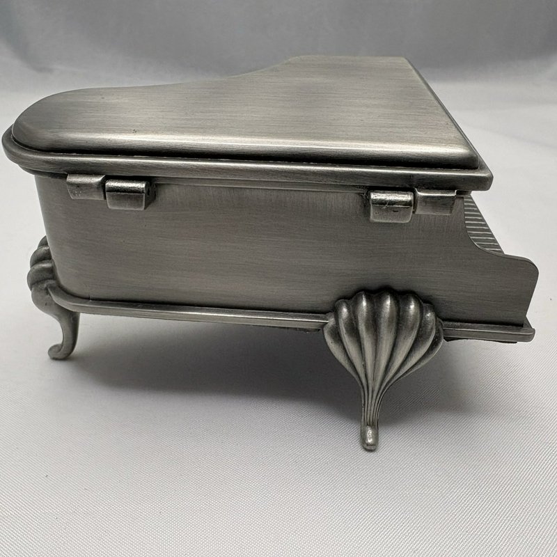 Mini Grand Piano Trinket Jewelry Box Pewter Tone Velvet Lined Decorative Case
