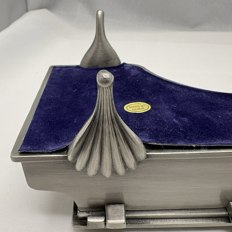 Mini Grand Piano Trinket Jewelry Box Pewter Tone Velvet Lined Decorative Case
