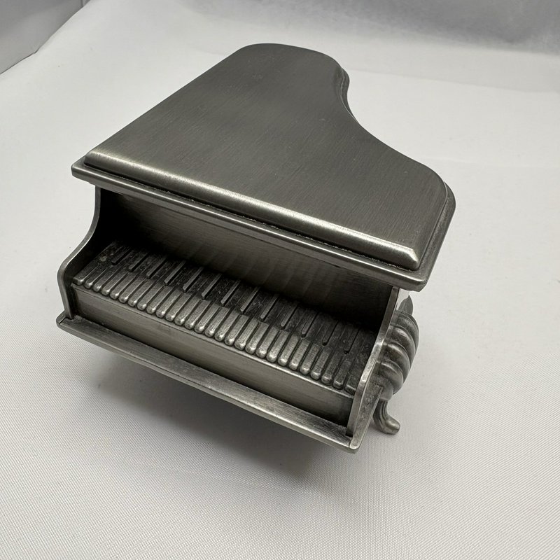 Mini Grand Piano Trinket Jewelry Box Pewter Tone Velvet Lined Decorative Case