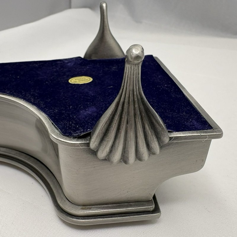 Mini Grand Piano Trinket Jewelry Box Pewter Tone Velvet Lined Decorative Case