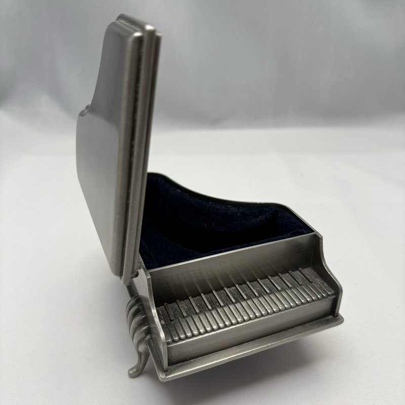 Mini Grand Piano Trinket Jewelry Box Pewter Tone Velvet Lined Decorative Case