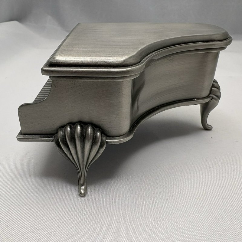 Mini Grand Piano Trinket Jewelry Box Pewter Tone Velvet Lined Decorative Case
