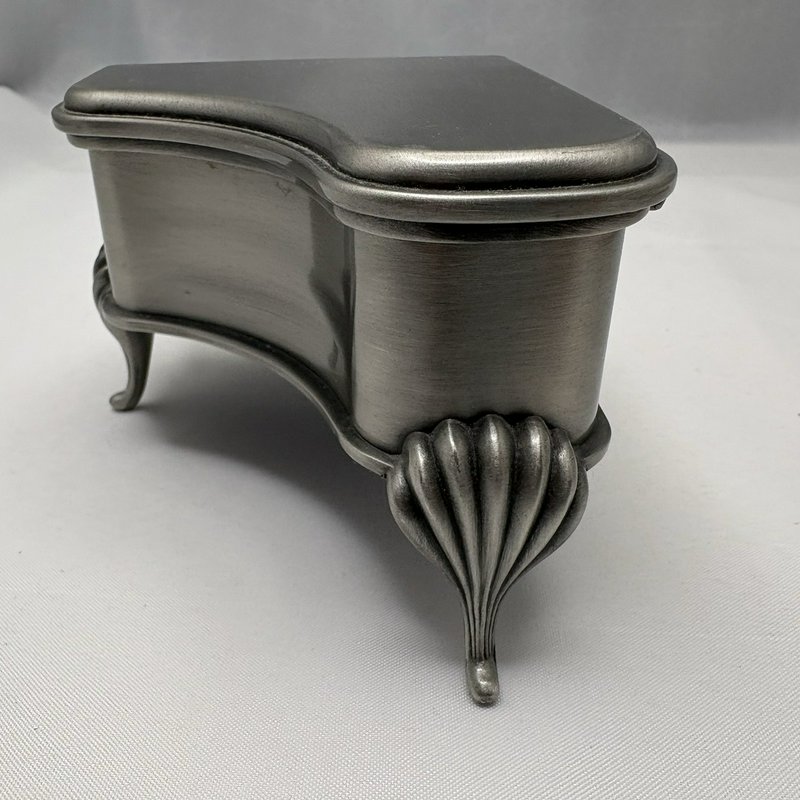 Mini Grand Piano Trinket Jewelry Box Pewter Tone Velvet Lined Decorative Case