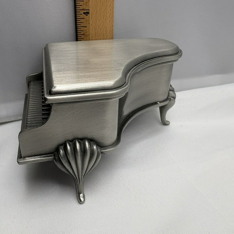Mini Grand Piano Trinket Jewelry Box Pewter Tone Velvet Lined Decorative Case