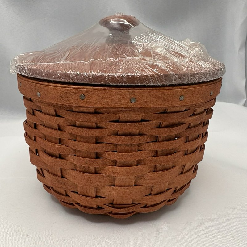 Longaberger Small Cauldron Basket Cinnamon WoodCrafts Lid Protector 2008