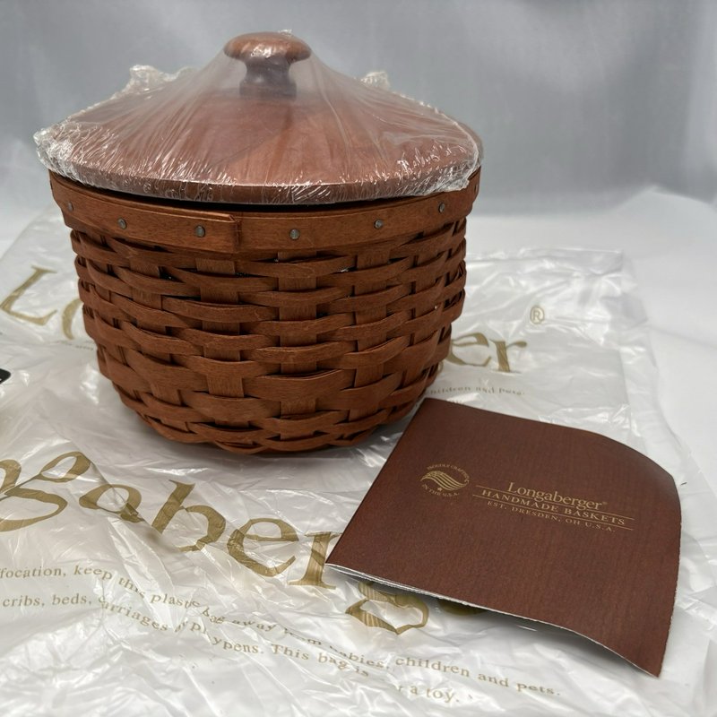 Longaberger Small Cauldron Basket Cinnamon WoodCrafts Lid Protector 2008