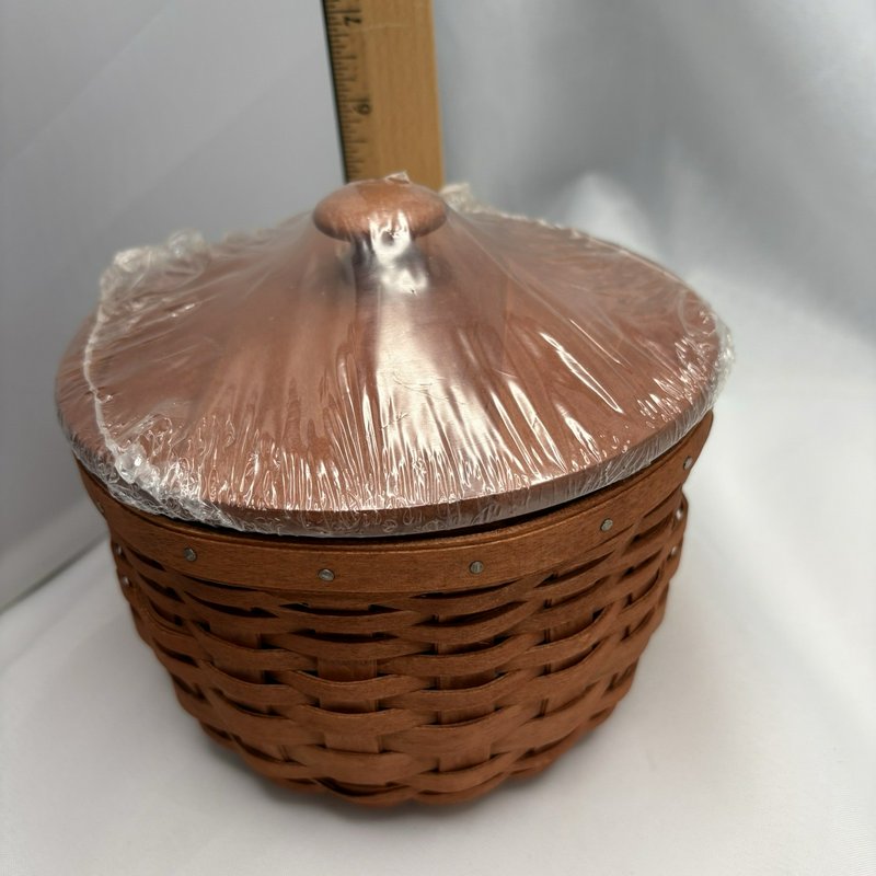 Longaberger Small Cauldron Basket Cinnamon WoodCrafts Lid Protector 2008