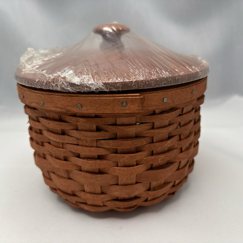 Longaberger Small Cauldron Basket Cinnamon WoodCrafts Lid Protector 2008