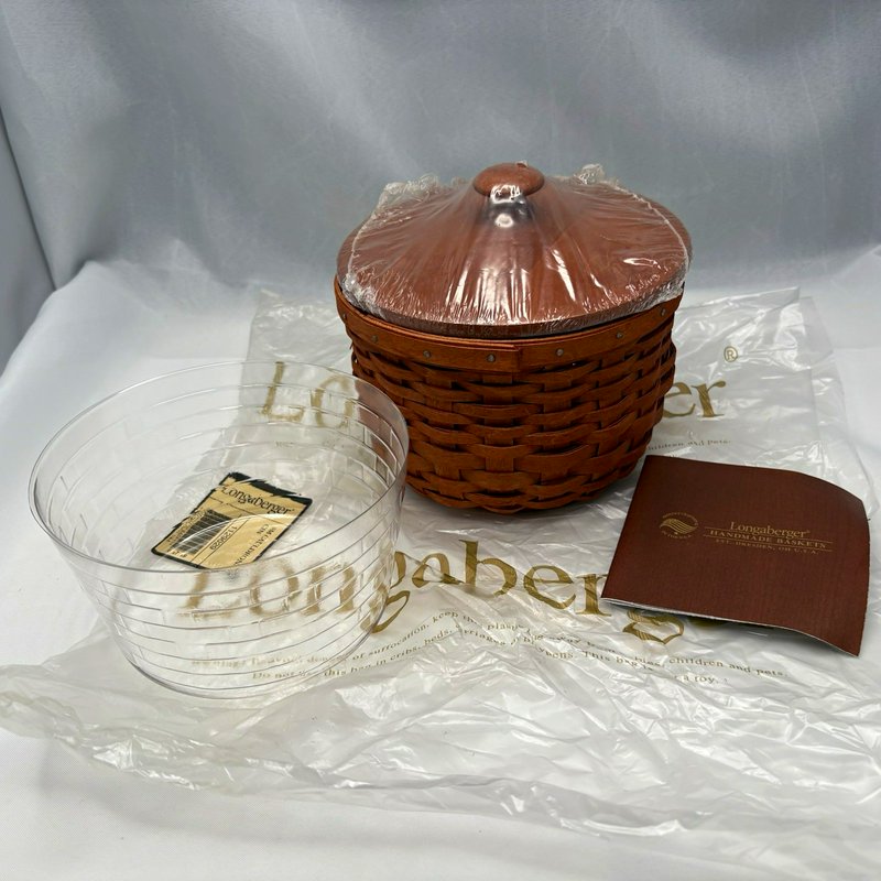 Longaberger Small Cauldron Basket Cinnamon WoodCrafts Lid Protector 2008