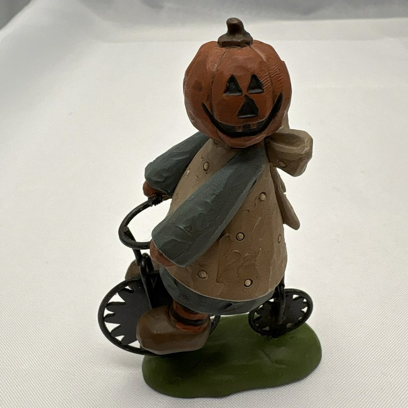 Suzi Skoglund Halloween Pumpkin Head Bicycle Figurines Set of 2 Folk Art