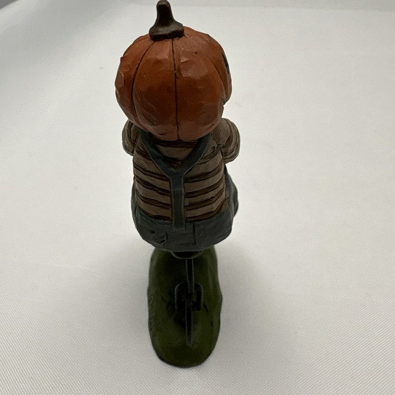 Suzi Skoglund Halloween Pumpkin Head Bicycle Figurines Set of 2 Folk Art