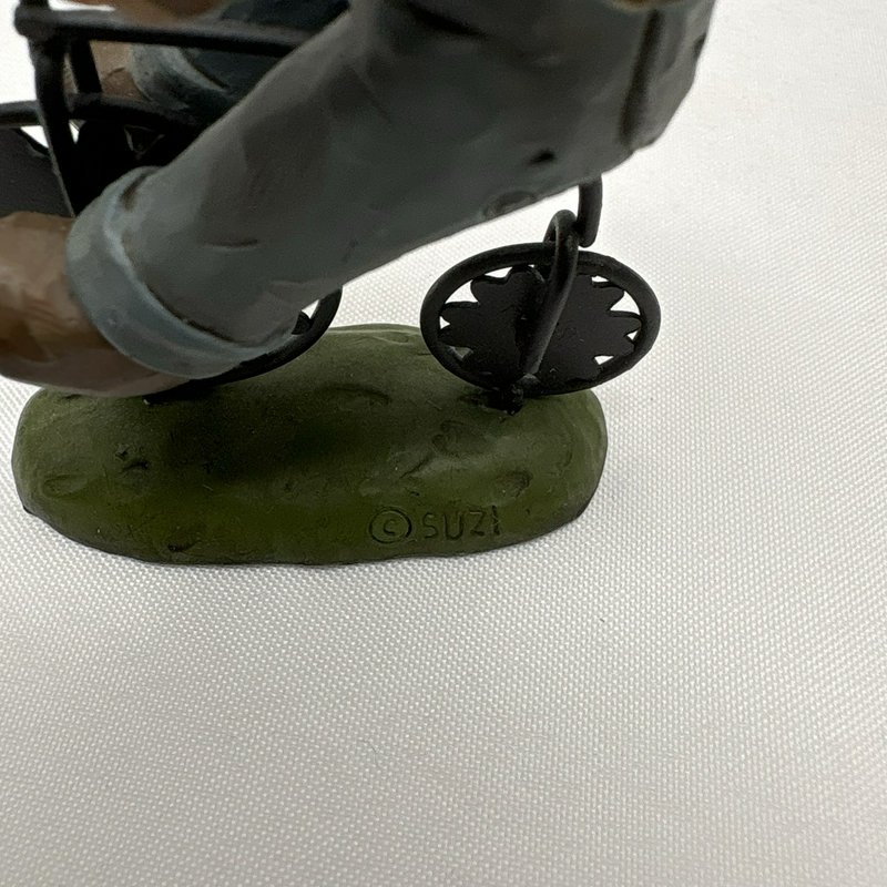 Suzi Skoglund Halloween Pumpkin Head Bicycle Figurines Set of 2 Folk Art