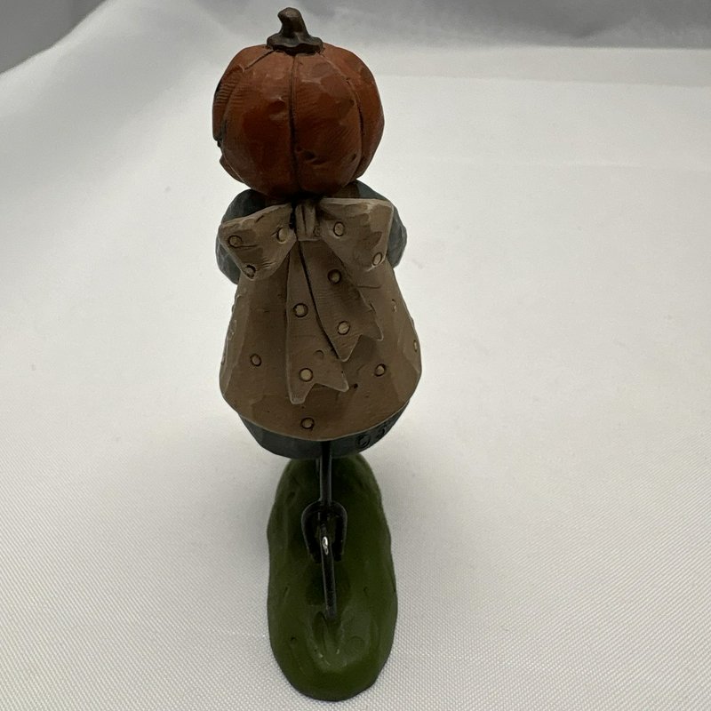 Suzi Skoglund Halloween Pumpkin Head Bicycle Figurines Set of 2 Folk Art