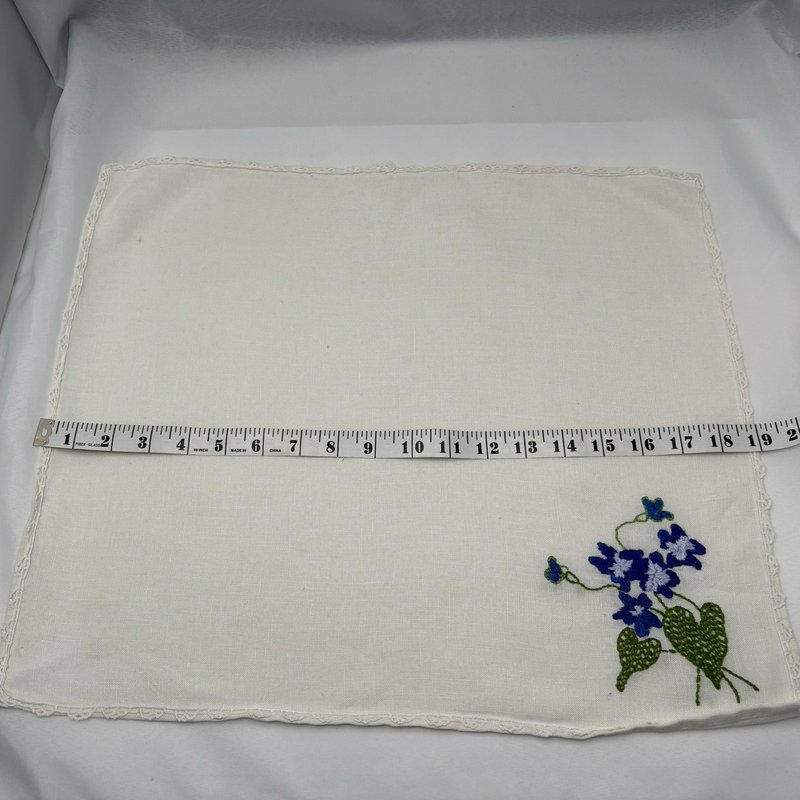 Vintage White Ceramic Owl Napkin Rings w Embroidered Floral Napkins Set of 2