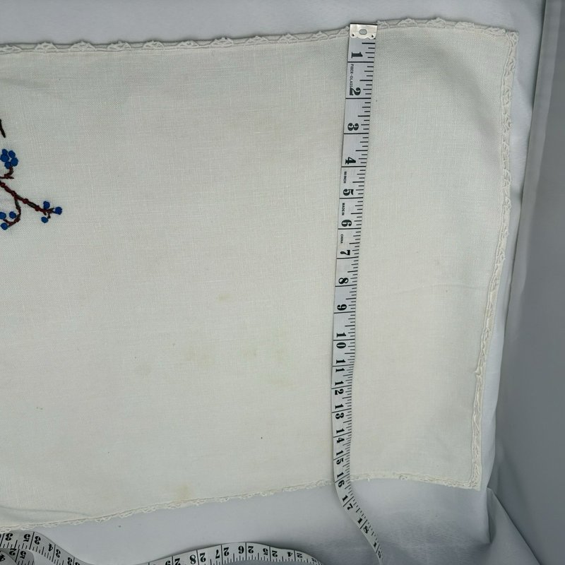 Vintage White Ceramic Owl Napkin Rings w Embroidered Floral Napkins Set of 2