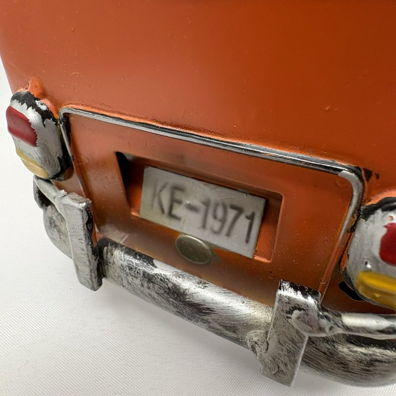 Retro Metal Surf Bus Van Orange Cream Two Surfboards Roof Rack Beach Decor 13"