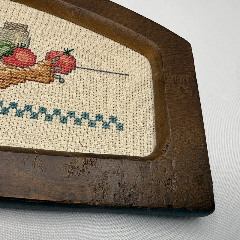 Country Fresh Framed Finished Cross Stitch Needlework Wood Wall Hanging Vintage