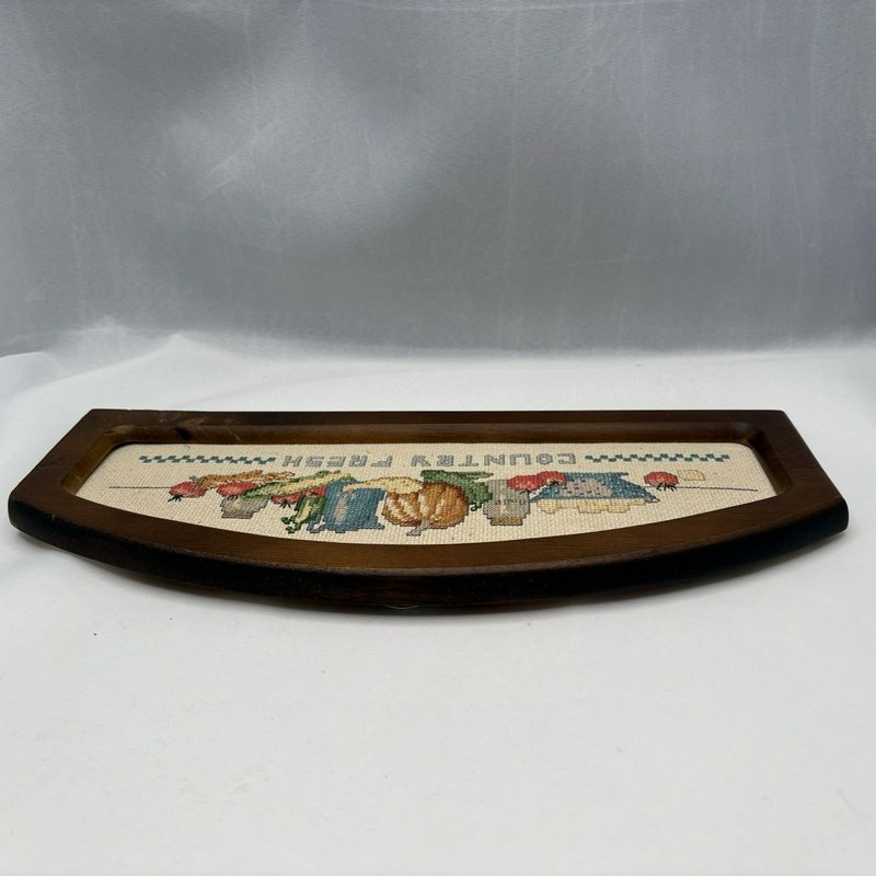 Country Fresh Framed Finished Cross Stitch Needlework Wood Wall Hanging Vintage