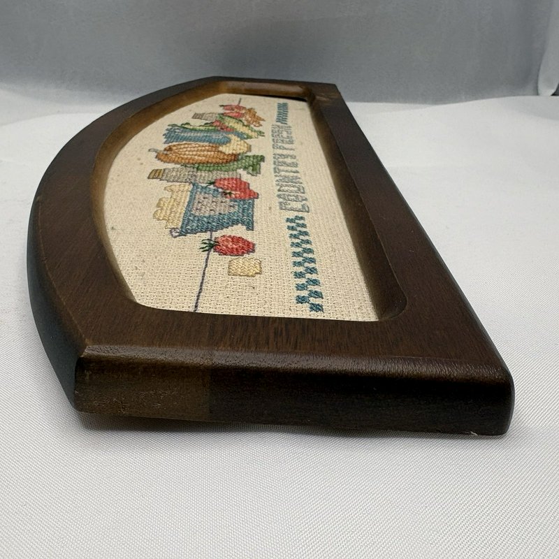 Country Fresh Framed Finished Cross Stitch Needlework Wood Wall Hanging Vintage
