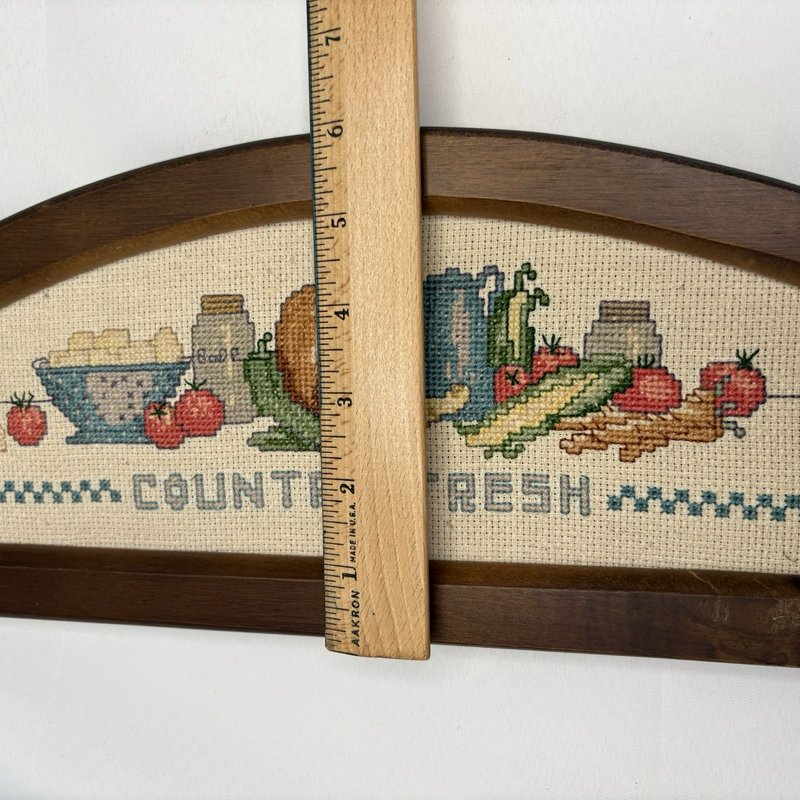 Country Fresh Framed Finished Cross Stitch Needlework Wood Wall Hanging Vintage