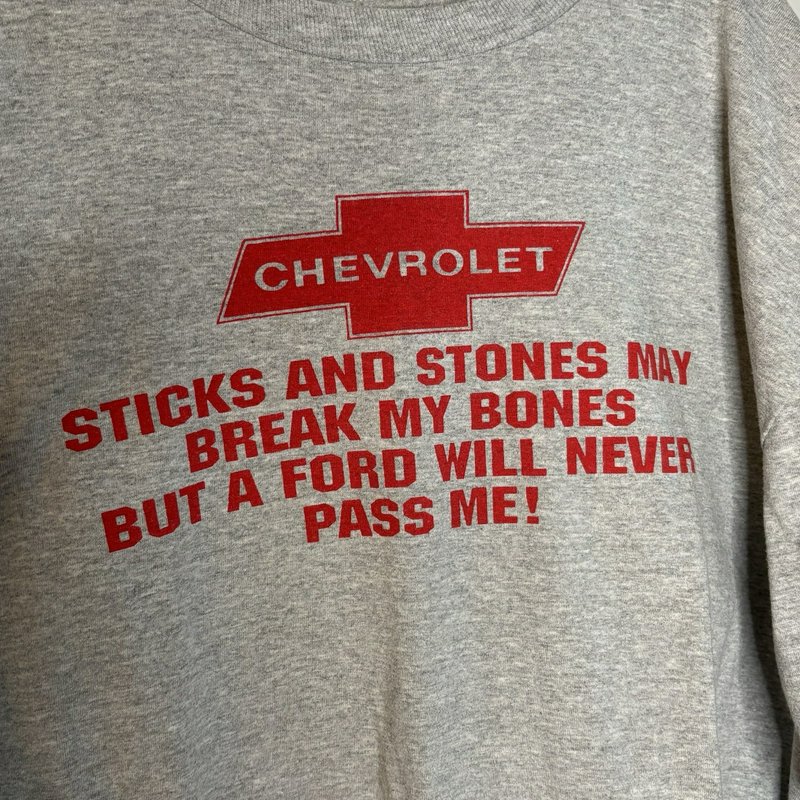 Vintage Chevrolet Sticks & Stones Ford Will Never Pass Me T-Shirt Gray Large