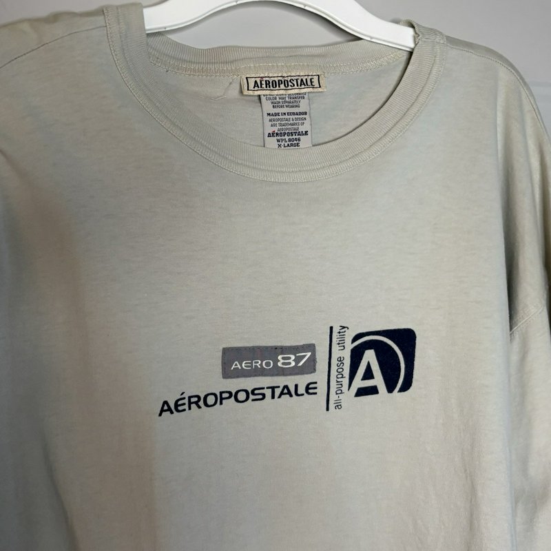 Vintage Y2K Aeropostale A87 Tech Utility Long Sleeve T Shirt XL Beige