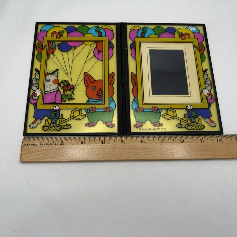 Richard Scarry 1979 Vintage Double Foldable 2-Photo Frame 4x3 Cartoon