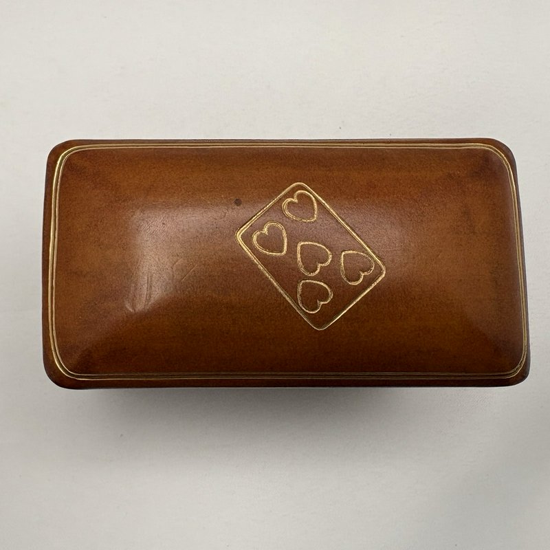 Vintage Florence Italy Genuine Leather Double Deck Playing Card Box Case