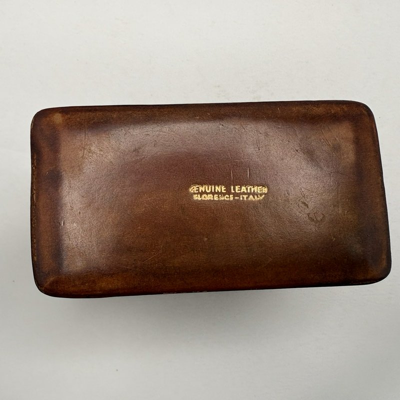 Vintage Florence Italy Genuine Leather Double Deck Playing Card Box Case