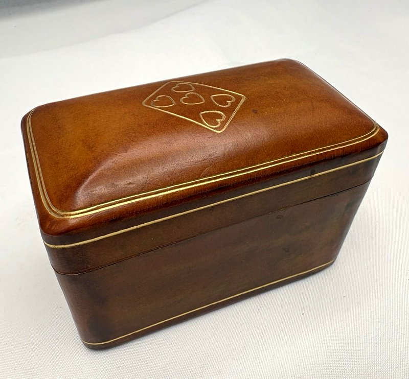 Vintage Florence Italy Genuine Leather Double Deck Playing Card Box Case