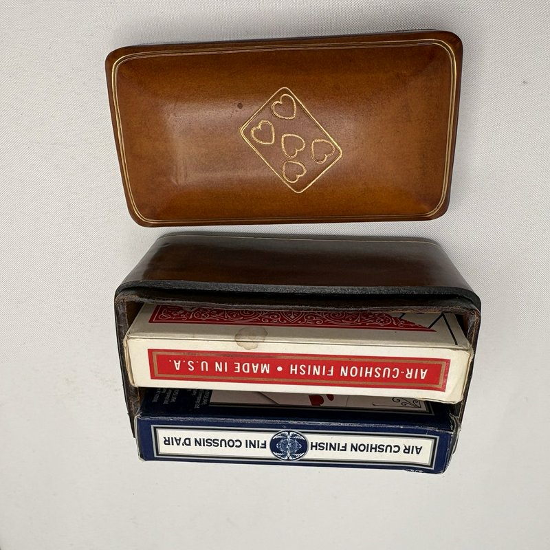 Vintage Florence Italy Genuine Leather Double Deck Playing Card Box Case