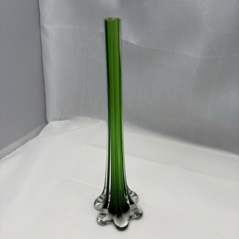 Vintage Emerald Green Art Glass Elephant Foot Bud Vase 11.5” Impressed Mark