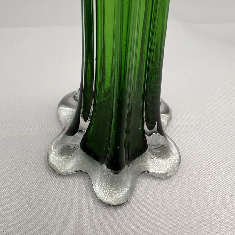 Vintage Emerald Green Art Glass Elephant Foot Bud Vase 11.5” Impressed Mark