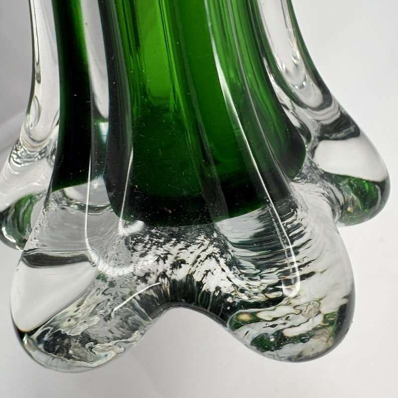 Vintage Emerald Green Art Glass Elephant Foot Bud Vase 11.5” Impressed Mark