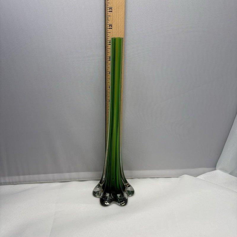 Vintage Emerald Green Art Glass Elephant Foot Bud Vase 11.5” Impressed Mark