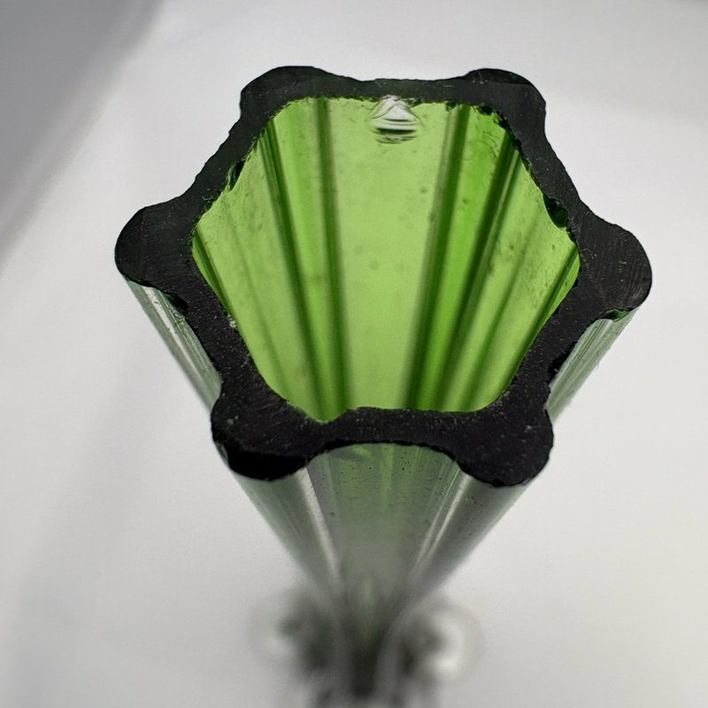 Vintage Emerald Green Art Glass Elephant Foot Bud Vase 11.5” Impressed Mark