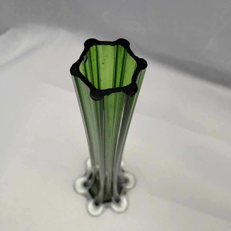 Vintage Emerald Green Art Glass Elephant Foot Bud Vase 11.5” Impressed Mark