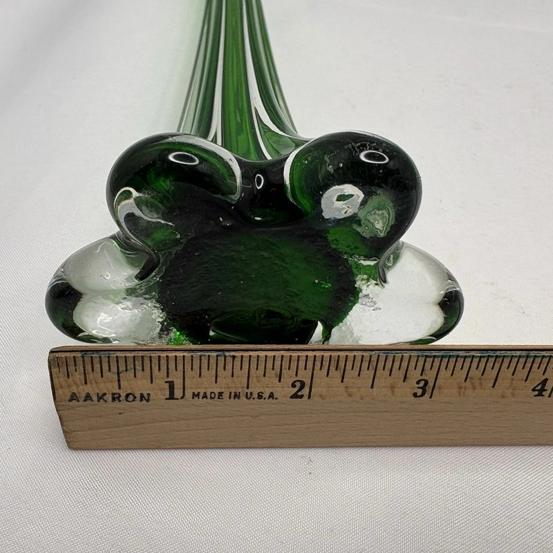 Vintage Emerald Green Art Glass Elephant Foot Bud Vase 11.5” Impressed Mark